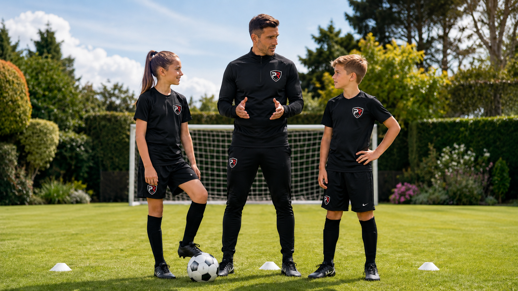 Coach with young footballer training in Enfield